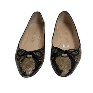 Stuart Weitzman Python Snake Print Leather Bow Ballet Flats Size 8.5